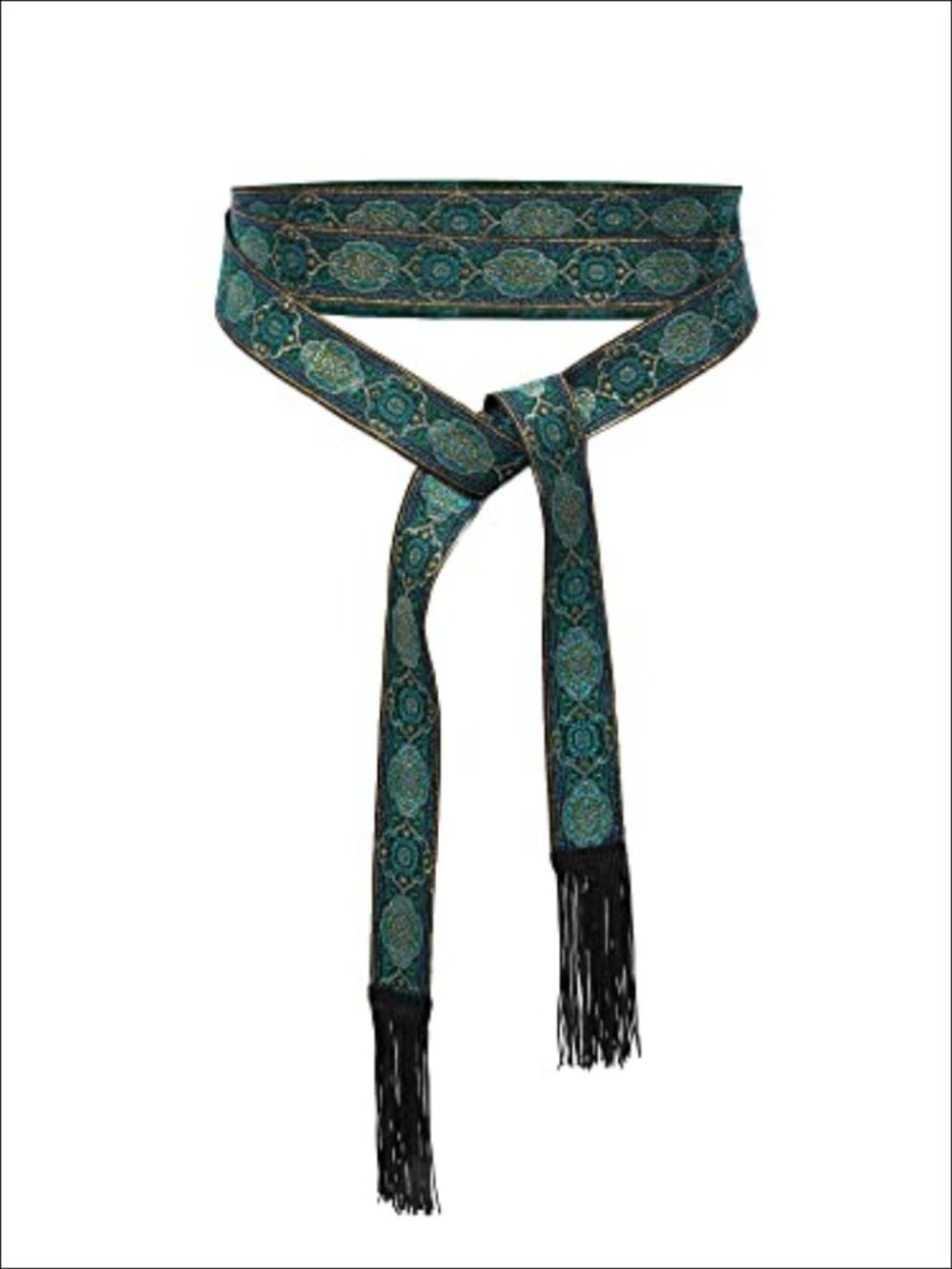Medieval Renaissance Waist Belt Polyester Silk Wave Trim Tassel Embroidery